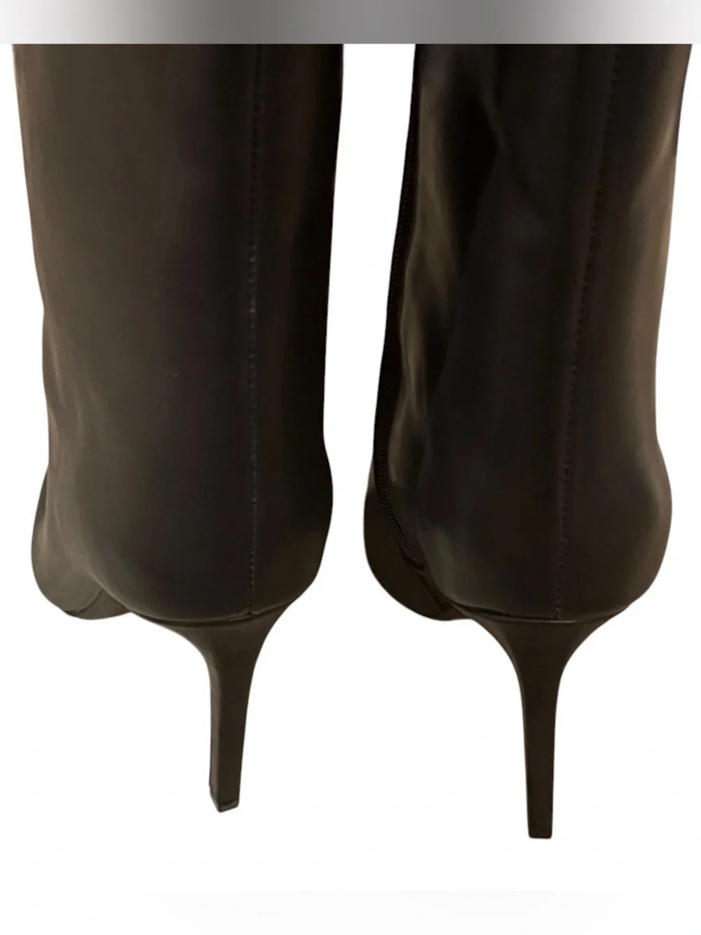 Black Knee-High Stiletto Boots with Silver Eyelet Detail
